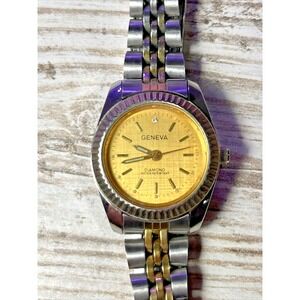 Geneva Women's Two Tone Diamond Accent Water Resistant Quartz Watch- New Battery